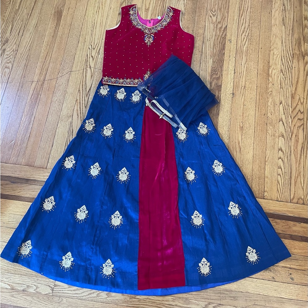 Megenta and royal blue lehenga choli for young girls
